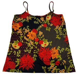 CDP & Co. Vintage 90s Floral Print Camisole Top XL Adjustable Black Multicolor